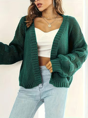 Solid Jacquard Long Sleeve Open Front Cardigan