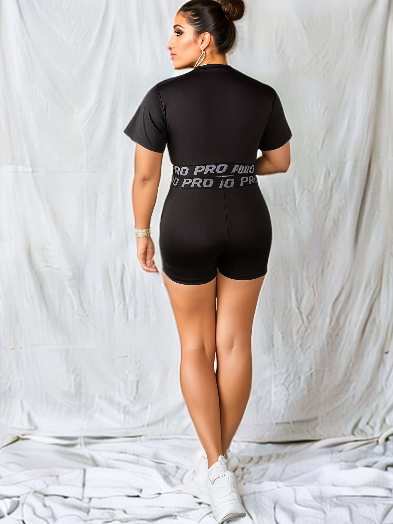 Letter Tape Crop Top & Shorts Sports Set