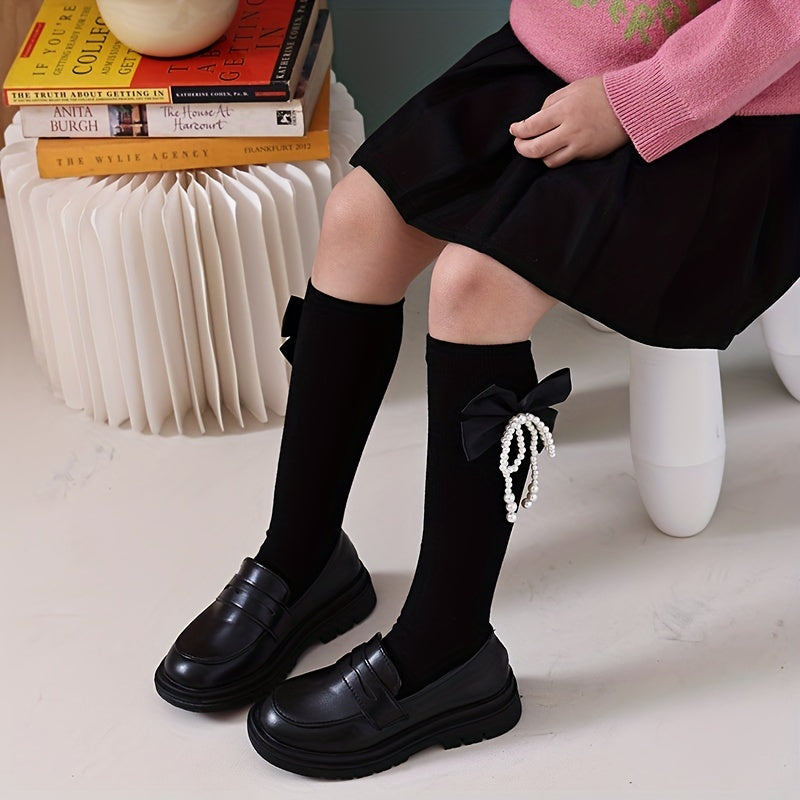 Pearl Big Bow Socks for Kids Over 3 Years