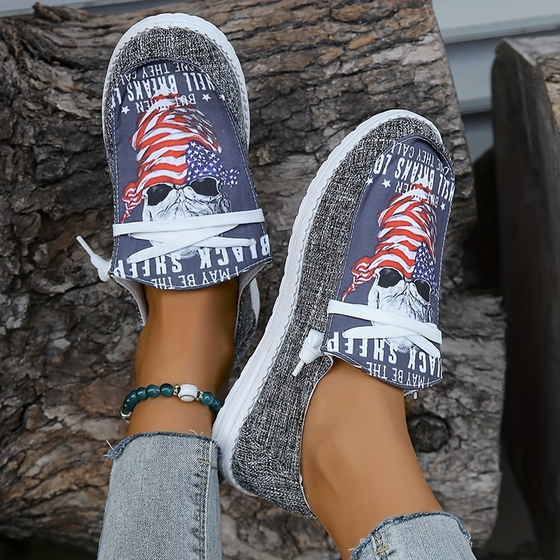 Women's Skull & Flag Print Canvas Shoes Casual Lace Up Outdoor Shoes