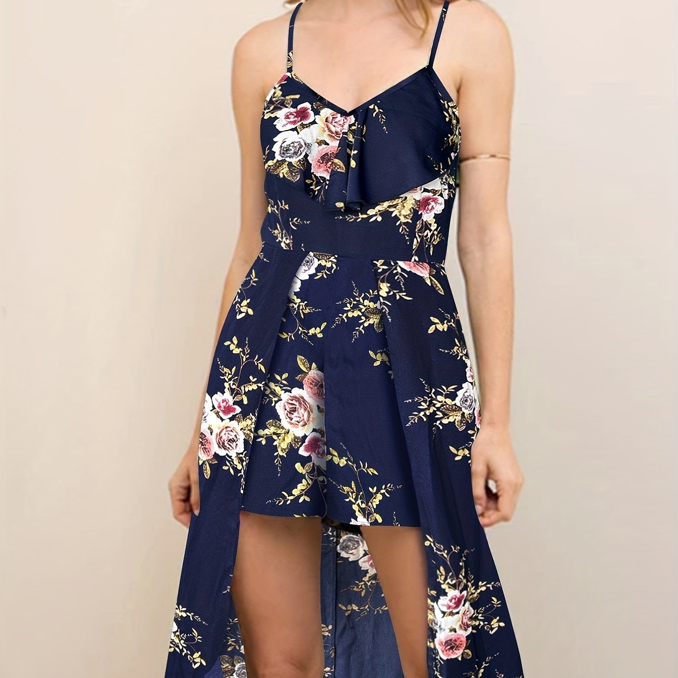 Boho Floral Spaghetti Jumpsuit With Overskirts