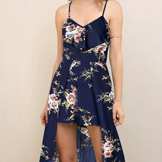 Boho Floral Spaghetti Jumpsuit With Overskirts