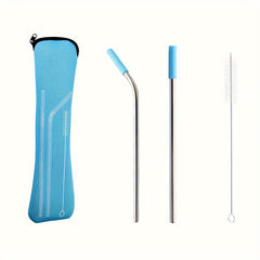 Stainless Steel Straws Set with Silicone Head Replacement, Brush, Storage Bag
