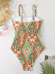 One Piece Swimsuit Graphic Print Mesh Padded Bathing Suit