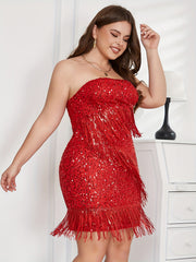 Solid Sequin Tassel Trim Midi Dress