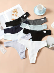 8pcs Seamless Ribbed Thongs Low Waist Panties Women's Lingerie