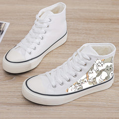 Girl's High Top Cartoon Cats Skate Shoes With Warm Plush Lining