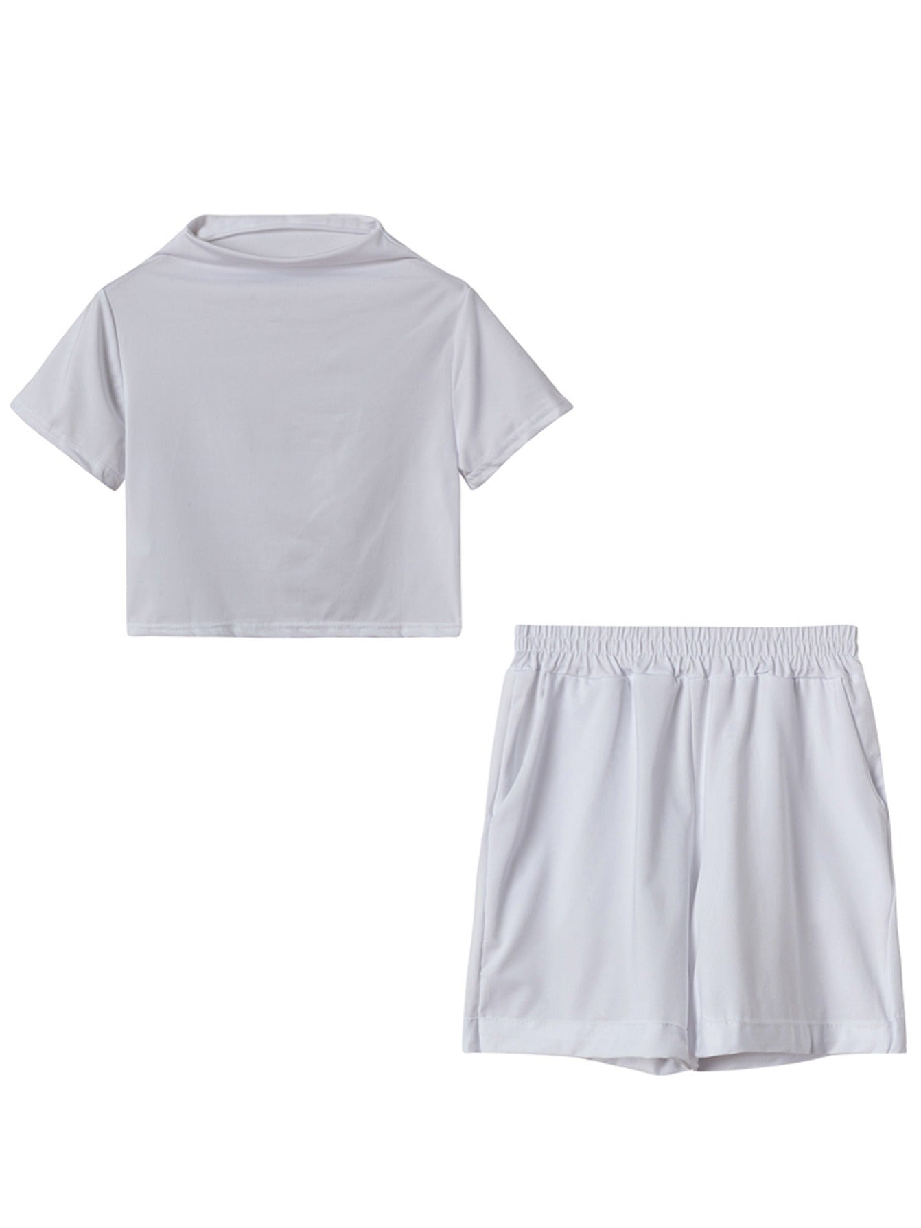 High Neck Short Sleeve T-shirt & High Waist Sport Shorts Set