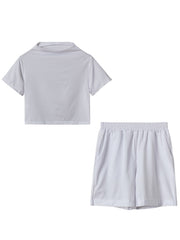 High Neck Short Sleeve T-shirt & High Waist Sport Shorts Set