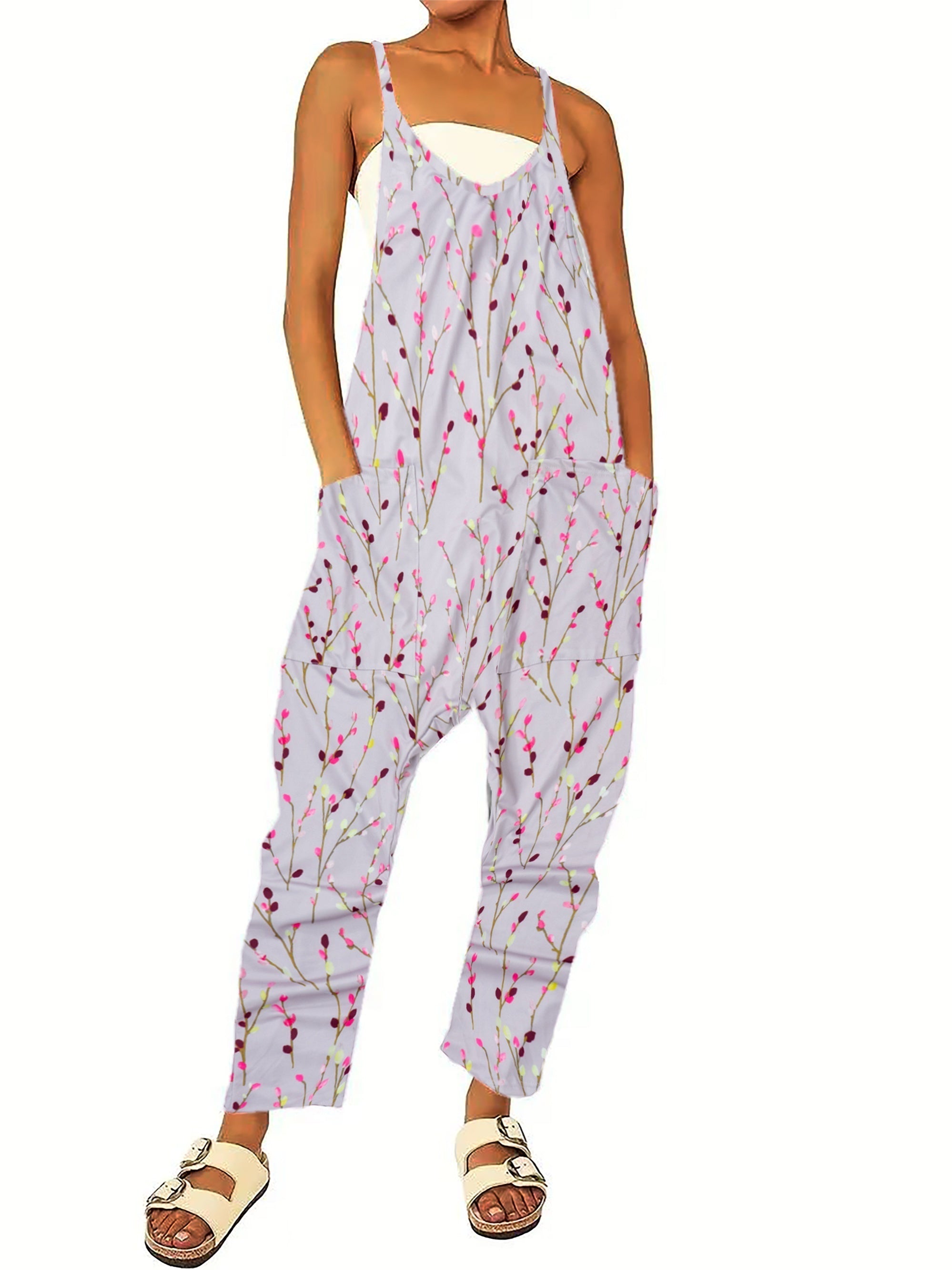 Boho Graphic Print Jumpsuit with Pockets