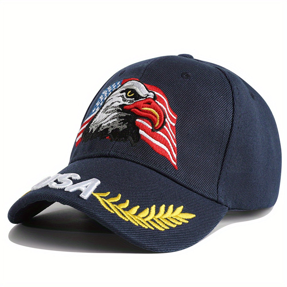 Men's Eagle & Flag Embroidered Baseball Cap, Adjustable Trucker Hat