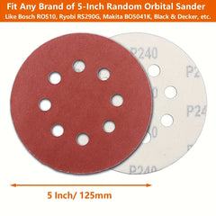 20pcs 5" 8 Hole Sanding Discs Set with 10 Grades for Random Orbital Sander