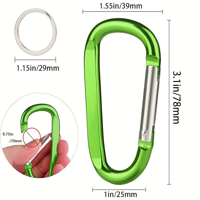 DORESS 4PCS Carabiner Clips Aluminum D Ring Shape with Keyring Hook