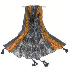 Vintage Block Scarf Dotted Print Tassel Shawl