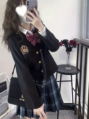 Embroidered 'JK' Uniform Blazer Jacket Preppy Style