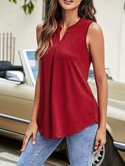 Ruched Tank Top Notched Neck Sleeveless Summer Top
