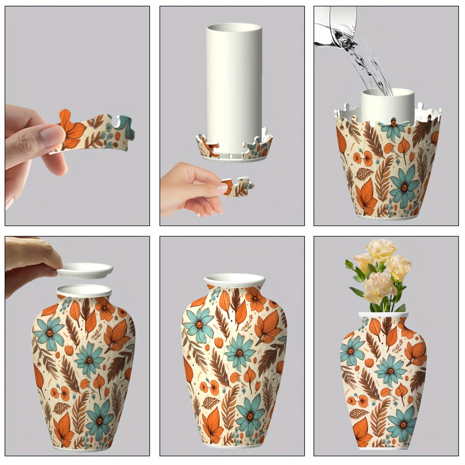 Colorful Fruit 3D Puzzle Vase with Maple Leaf Pattern