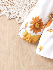 Cute Baby Girl Outfit Solid Cotton Top with Printed Bow Pants
