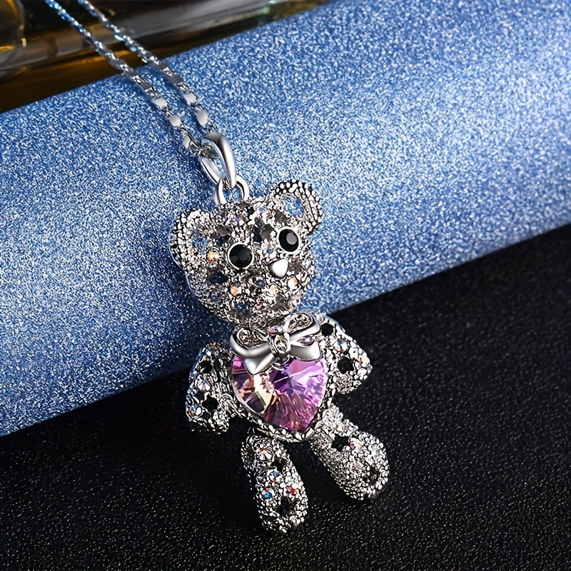 Bear Pendant Rhinestone Heart Shape Crystal Men's Jewelry