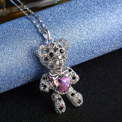 Bear Pendant Rhinestone Heart Shape Crystal Men's Jewelry