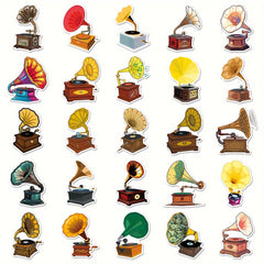 50pcs Cartoon Phonograph Doodle Stickers For Luggage Car Mobile Case Cup