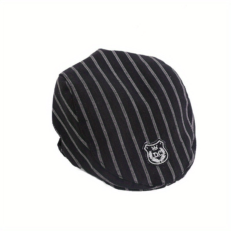 Kids Striped Beret Hat w/ Embroidery Pattern for Photos Travel
