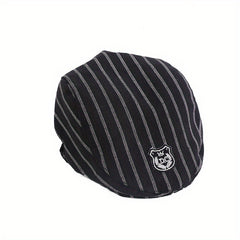 Kids Striped Beret Hat w/ Embroidery Pattern for Photos Travel