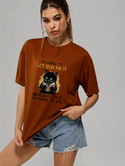 Cat Graphic Tee Summer Round Neck Casual T-shirt