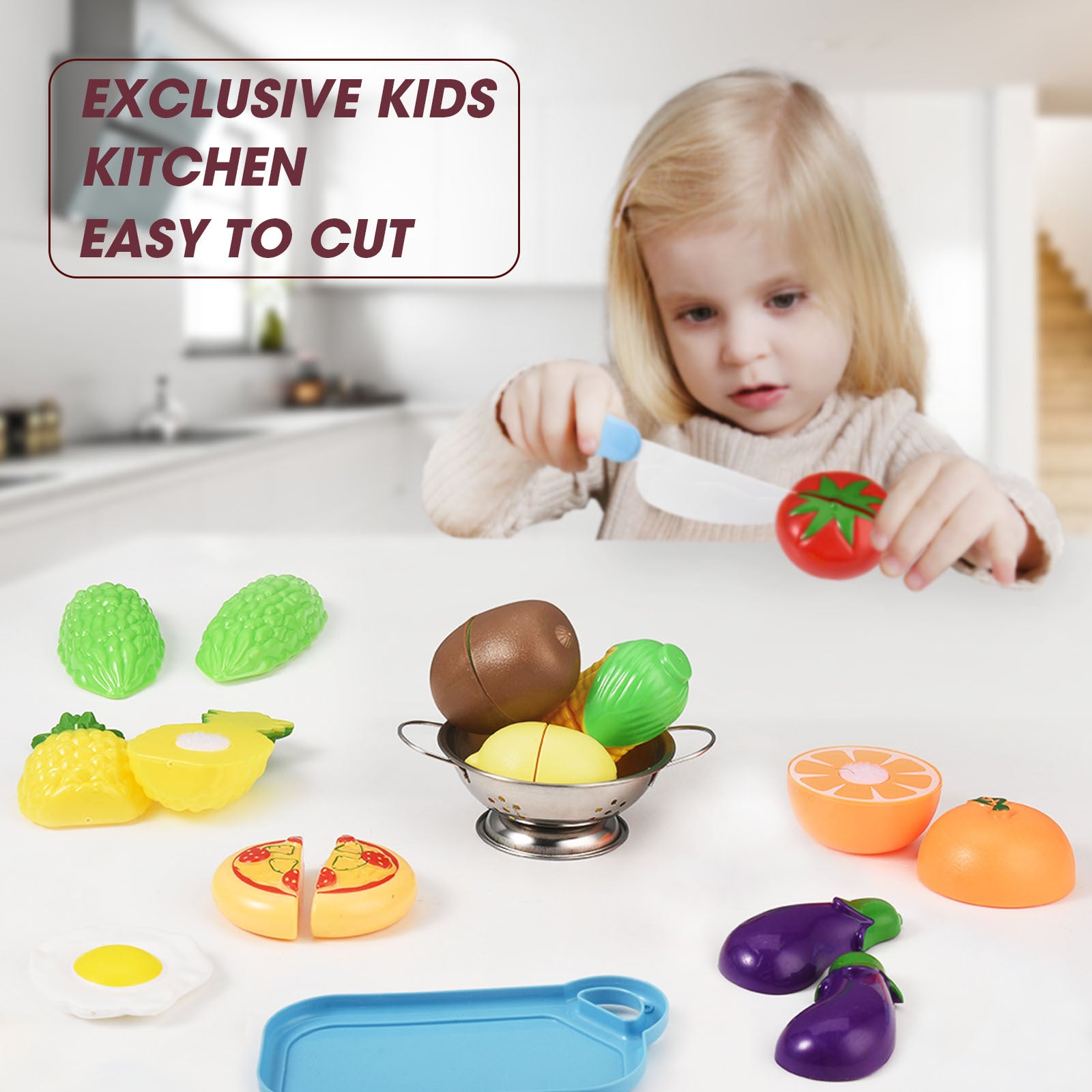 Kids' Kitchen Play Set Dino Apron & Pretend Food Educational Role Play