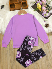 Girl's Floral Pattern 2pcs Sweatshirt & Leggings Set LITTLE PRINCESS Print