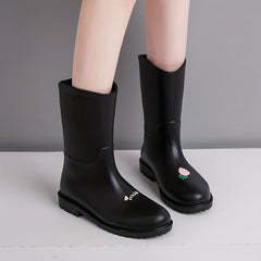 PVC Solid Rain Boots Lightweight Non Slip Water Shoes Mid Calf Boots