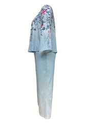 Women's Plus Floral Print Top & Wide Leg Pants Set