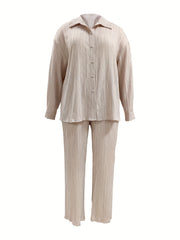 Casual 2 Piece Set Solid Blouse & Wide Leg Pants
