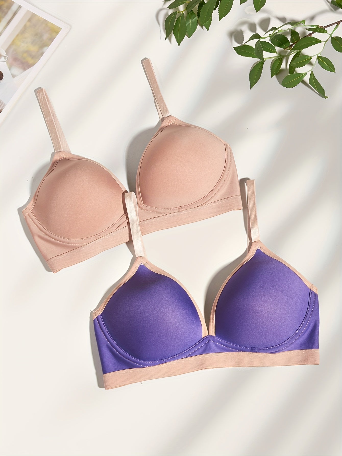2pcs T Shirt Push Up Bras Comfy & Breathable Anti sagging Bra Women's Lingerie