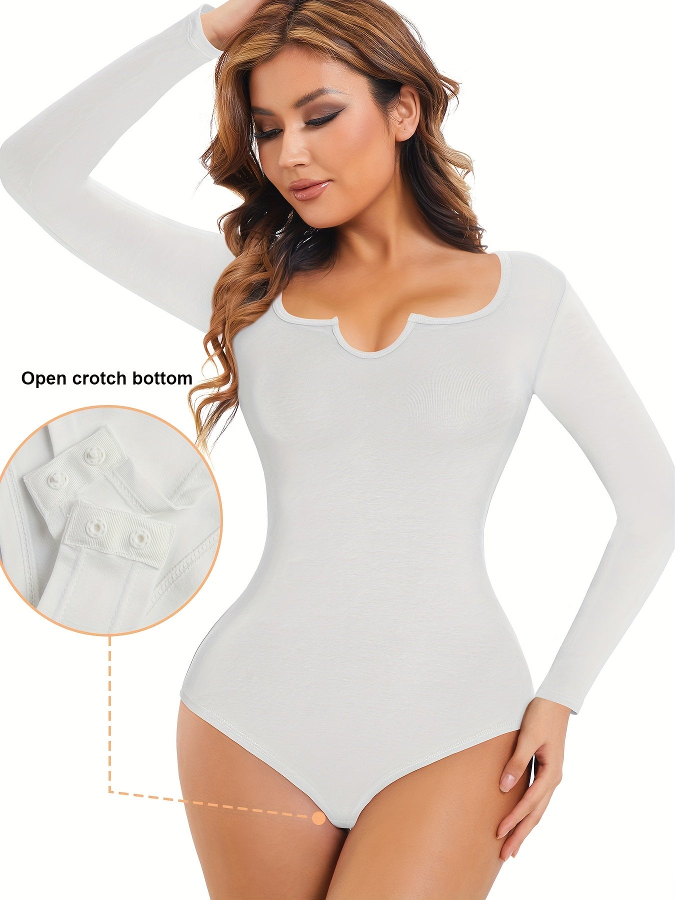Seamless Solid Shaping Bodysuit Long Sleeve Tummy Control Slimming Body Shaper