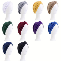 Braided Pre-tied Turban Cap Solid Head Wrap Lightweight Bonnet Chemo Hat