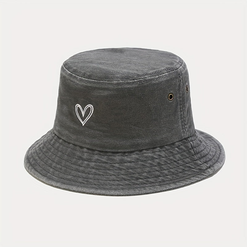 Sunshade Bucket Hat Love Pattern Embroidered Sun Hat
