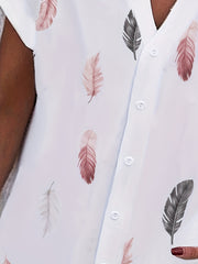 Women's Plus Feather Print Button Up Top