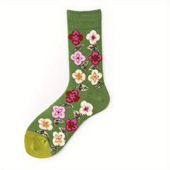 5 Pairs Floral Print Mid Tube Socks for Women
