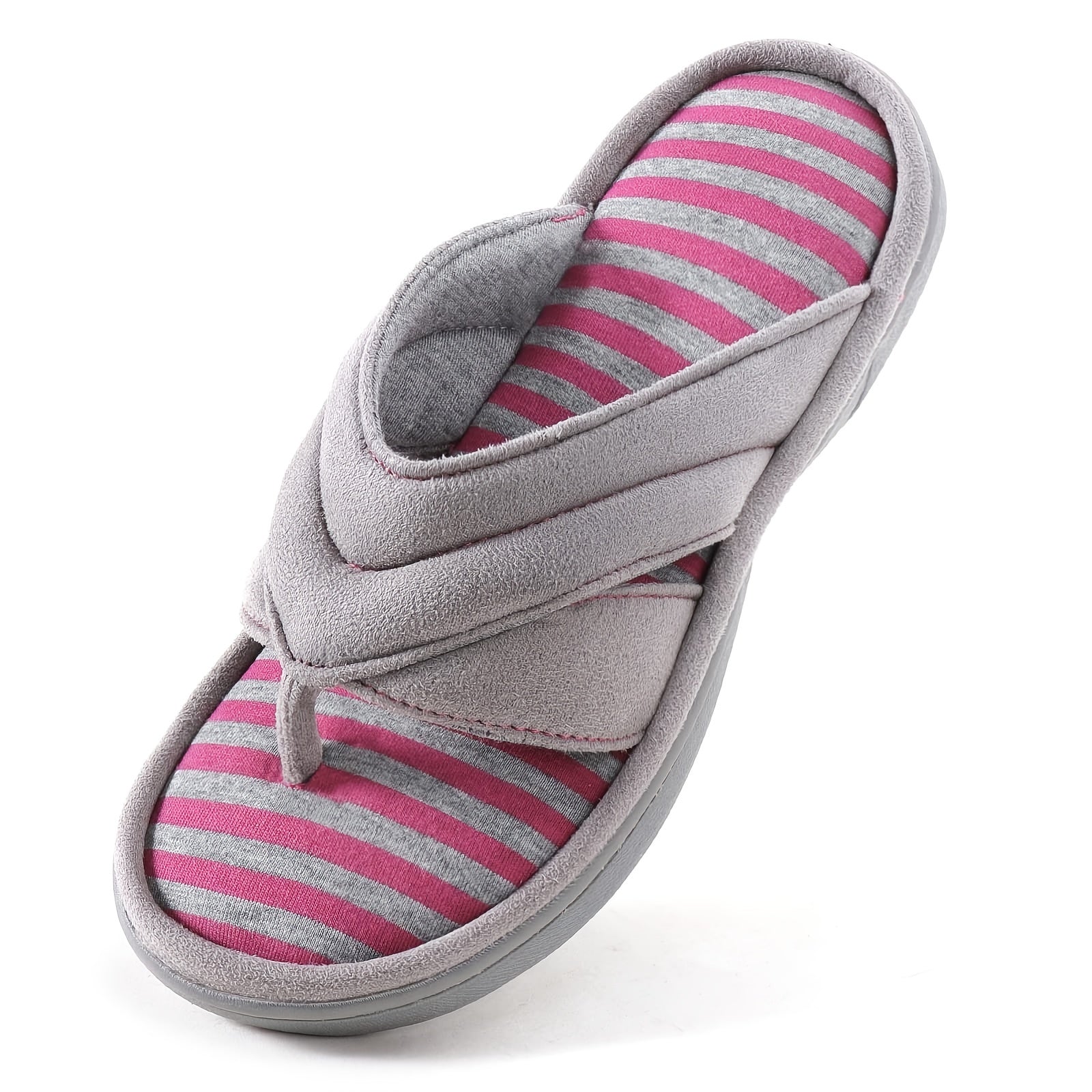 Women's Stripe Flat Flip Flops Open Toe Slippers Memory Foam Non-slip Shoes