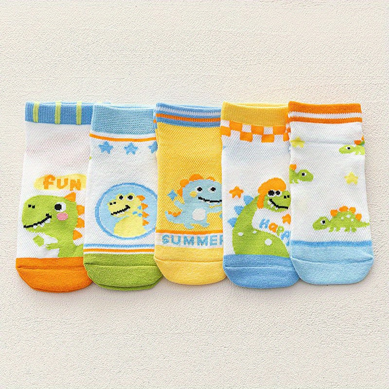 5Pairs Boys Dinosaur Pattern Ankle Socks Mesh Breathable Spring Autumn Summer