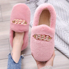 Women's Plush Chain Decor Slip On Slippers