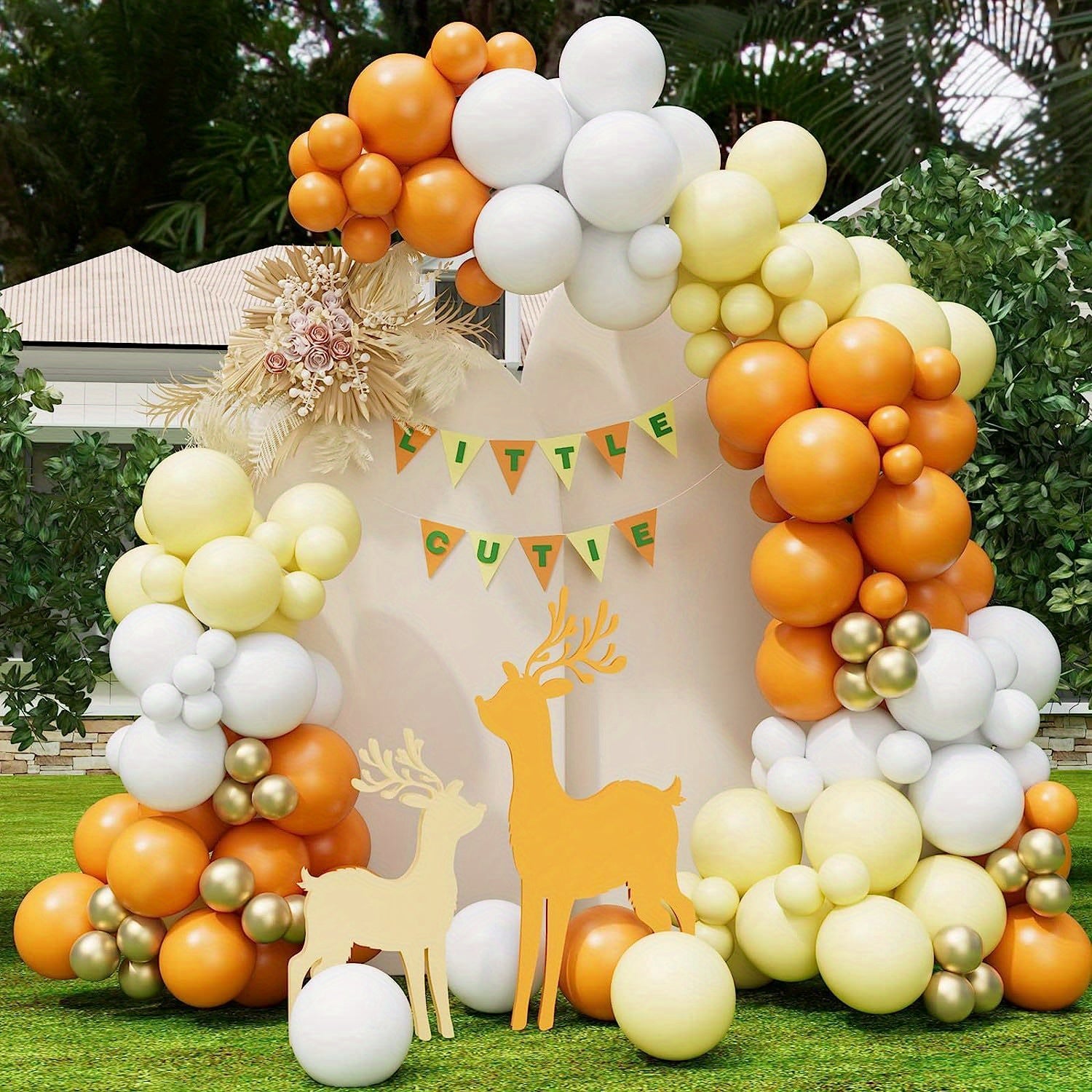 125pcs Orange Balloon Garland Kit With Yellow And Golden For Birthday