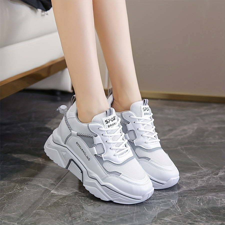 Women's Mesh Platform Sneakers Lace Up Running Shoes Breathable Comfortable