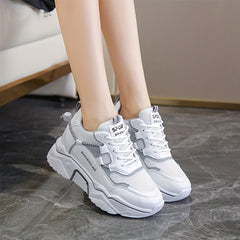 Women's Mesh Platform Sneakers Lace Up Running Shoes Breathable Comfortable