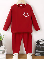 Happy Face Pattern Boy's 2pcs Sweatshirt & Solid Sweatpants Set