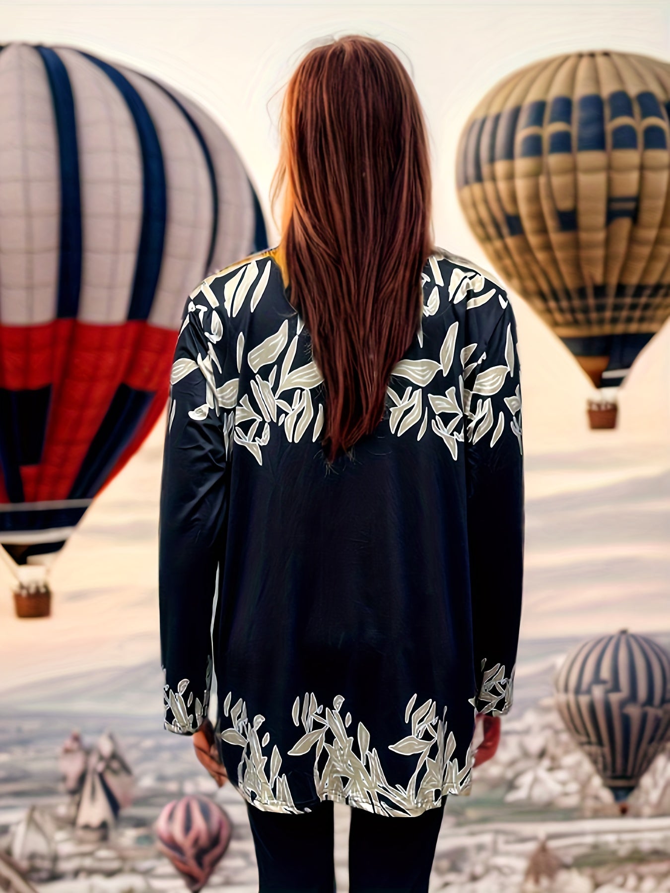 Floral Print Long Sleeve Open Front Cardigan