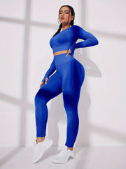 Women's Solid Long Sleeve Yoga Set for Fitness and Running