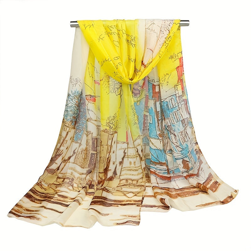 Sailboat Oil City Chiffon Silky Scarf Summer Sun Protection