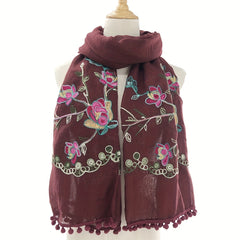 Vintage Flower Embroidery Scarf Boho Shawl Windproof Wrap